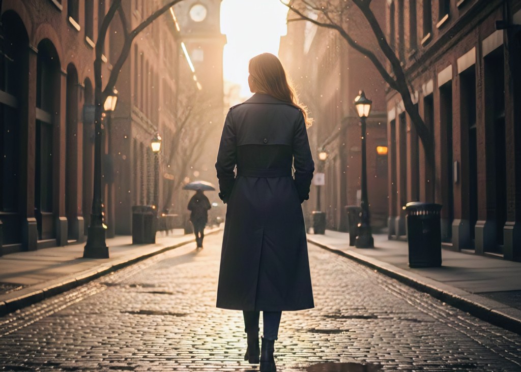 Kvinde går alene i byen – livet med Crohns sygdom og en ny hverdag